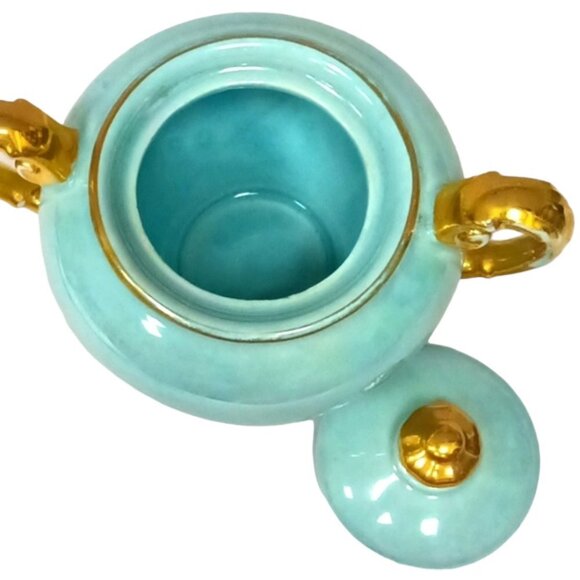 Vintage Lusterware Iridescent Duck‎ Egg Blue 22k Gold Trim Lidded Sugar Bowl - Picture 4 of 14